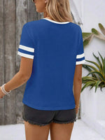 Striped Short Sleeve Half Zip Top - Ladyez