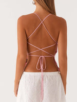 Crisscross Back V-Neck Cami - Ladyez