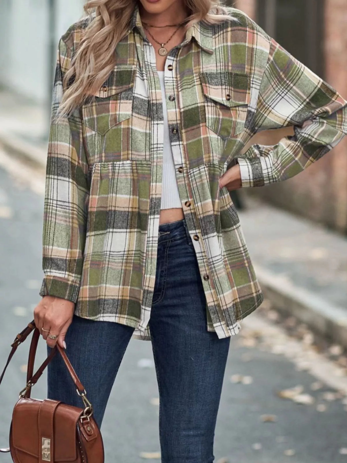 Plaid Button-Down Long Sleeve Shirt