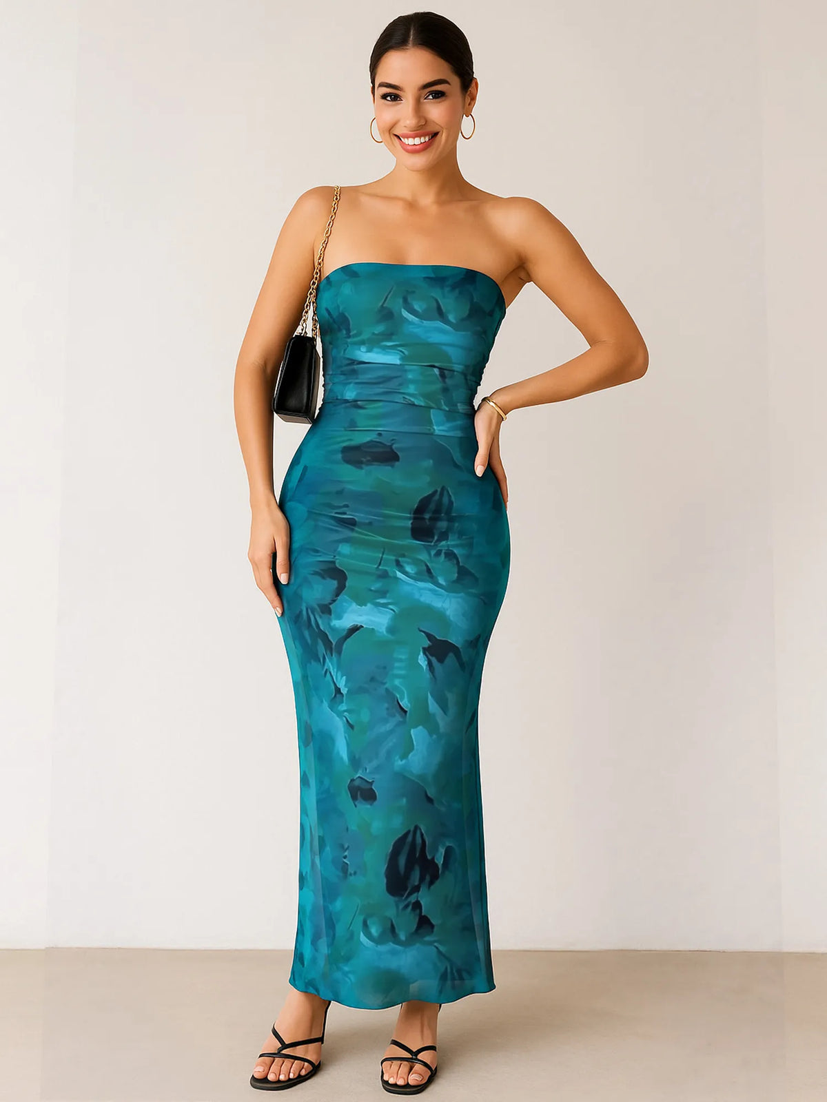 Printed Side Slit Tube Dress - Ladyez