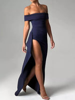 Off-Shoulder High Slit Maxi Dress