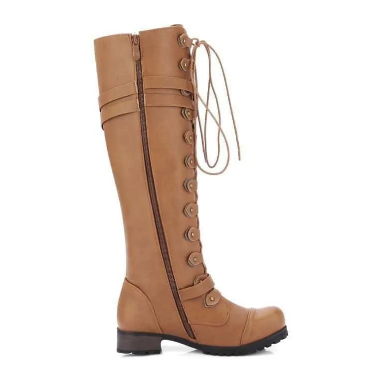 Round Toe Block Heels Boots - Ladyez