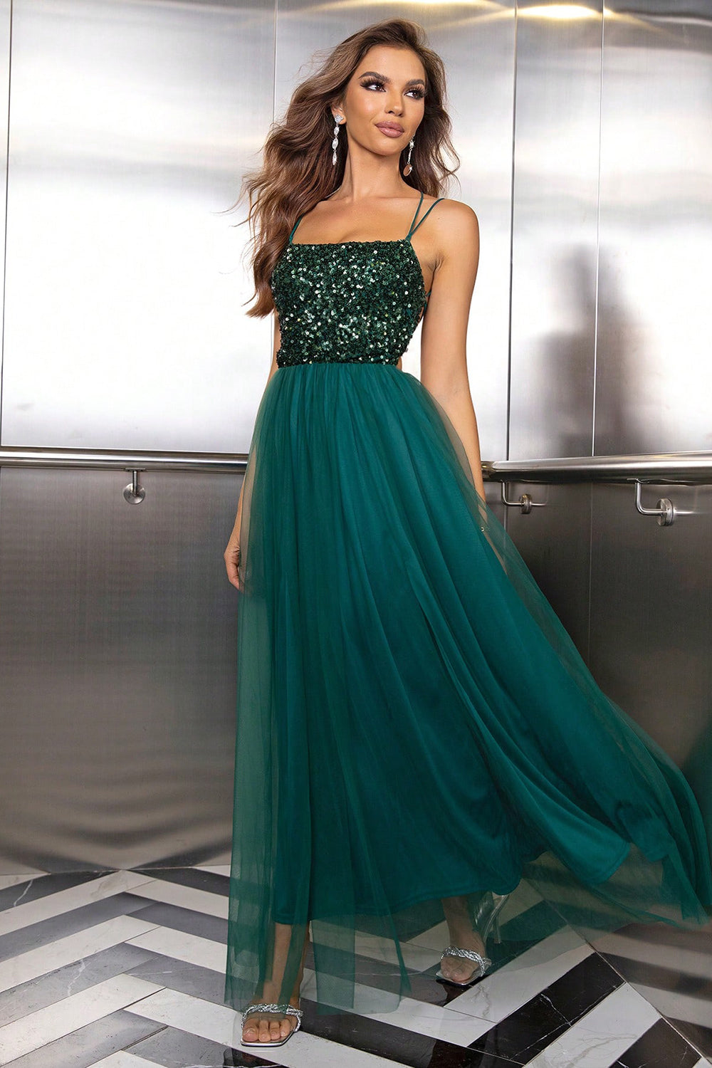 Lace-Up Backless Mesh Dress - Ladyez