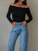 Floral Lace Off-shoulder Long Sleeve Slim Top