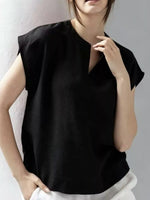 Notched Cap Sleeve Blouse