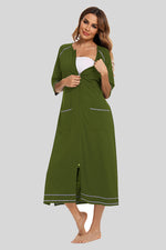 Zip Up Slit Round Neck Night Dress with Pockets - Ladyez