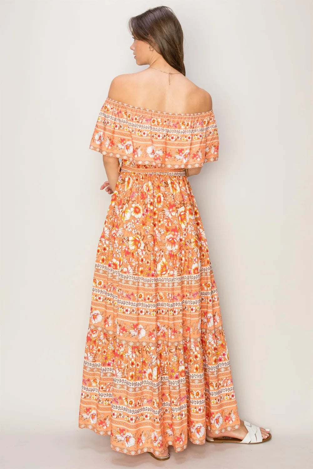 HYFVE Floral Off-Shoulder Tie Front Maxi Dress - Ladyez