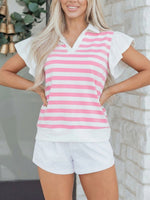Striped Ruffled Sleeve Blouse