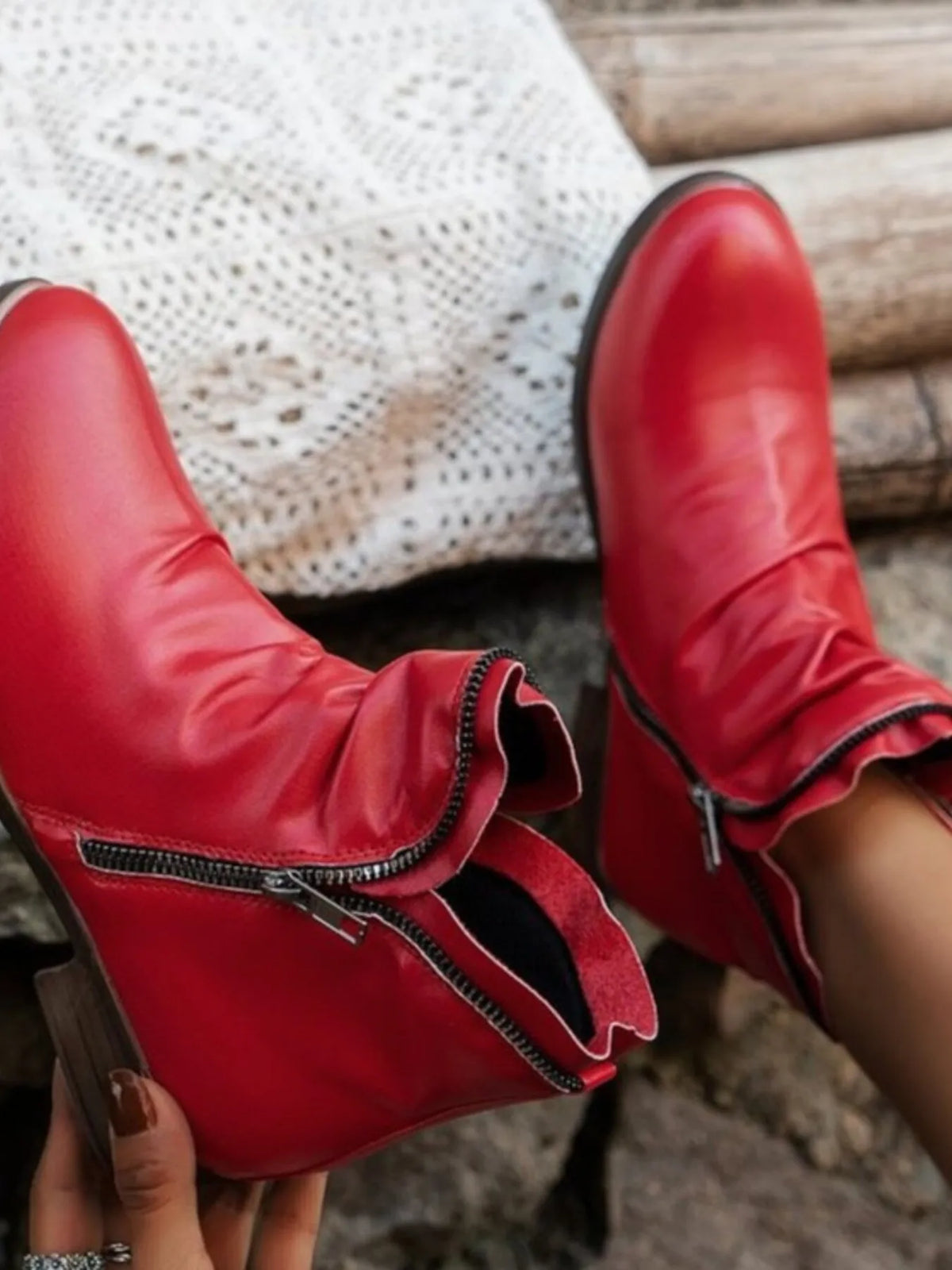 Round Toe Block Heels Boots - Ladyez