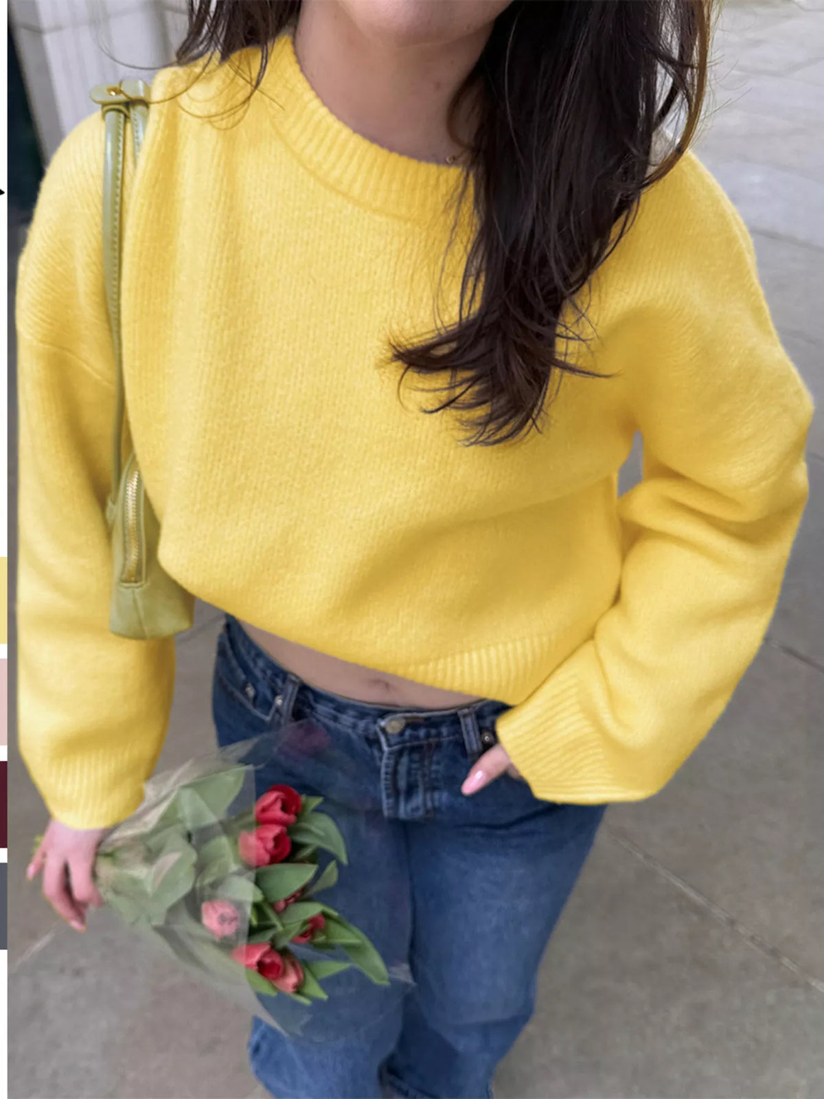 Ribbed Round Neck Dropped Shoulder Sweater