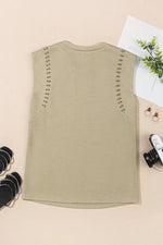 Studded Cap Sleeve Round Neck T Shirt