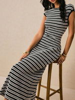 Striped Cap Sleeve Bodycon Midi Dress