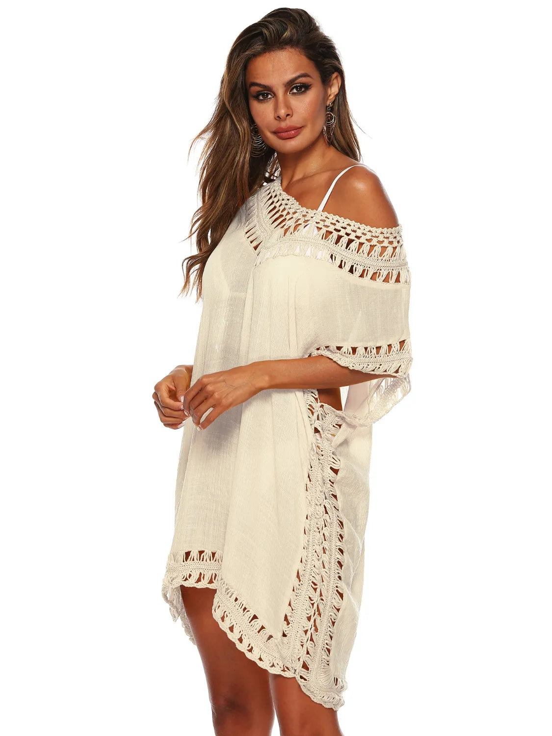 Bohemian Crochet Trim Beach Cover Up Dress - Ladyez