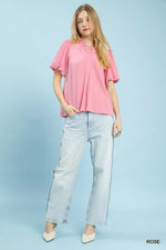 Umgee Seersucker Puff Sleeve Blouse