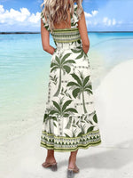 Tropical Palm Print Square Neck Midi Dress