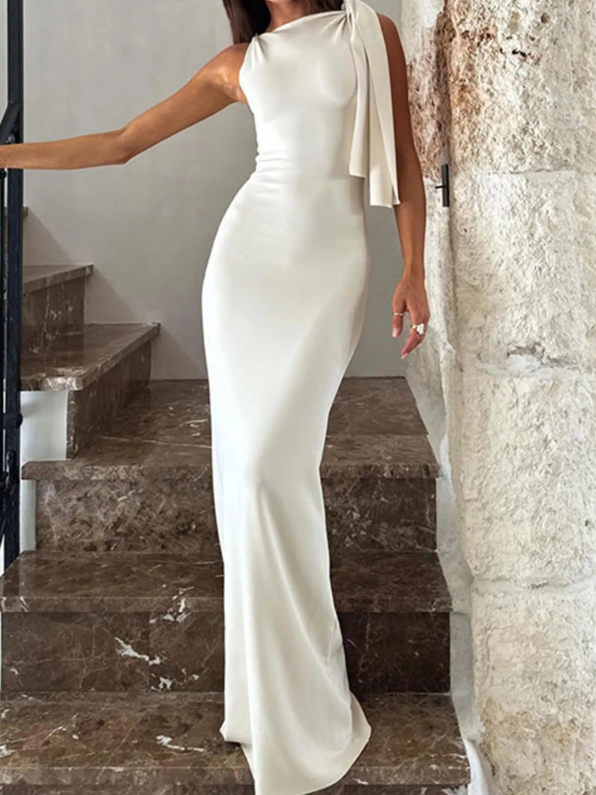 Asymmetrical Tied Sleeveless Maxi Dress - Ladyez