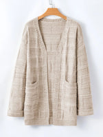 Textured Knit Open Front Cardigan with Pockets