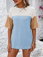 Mandy Color Block Round Neck Half Sleeve T-Shirt - Ladyez