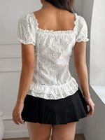 Eyelet Lace Short Sleeve Blouse - Ladyez