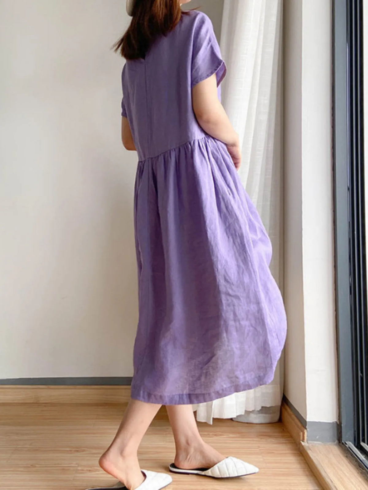 Full Size Casual Round Neck Midi Dress Plus Size - Ladyez