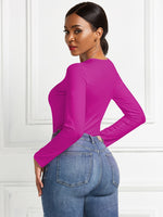 Round Neck Long Sleeve Bodysuit - Ladyez