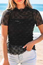 Sheer Mesh Short Sleeve Top - Ladyez