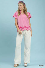Umgee Embroidered Scallop Top
