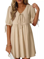 Tie-Neck Puff Sleeve A-Line Mini Dress