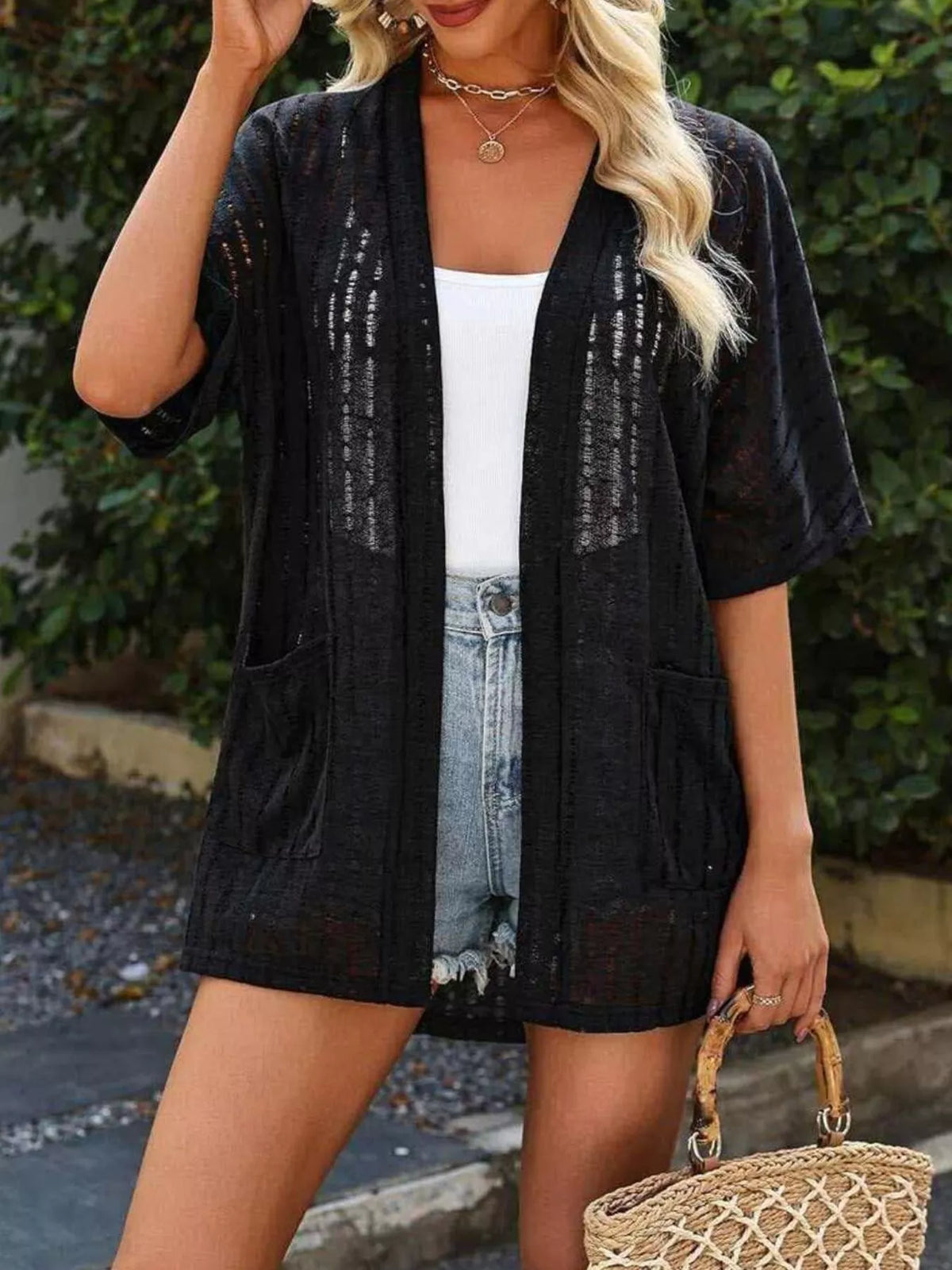 Openwork Open Front Cardigan