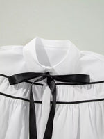 Elegant Contrast Bow-Tie Ruffle Blouse