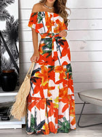 Printed Off Shoulder Maxi Dress - Ladyez