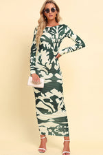 Printed Backless Long Sleeve Maxi Dress - Ladyez