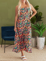 Floral Print Thin Straps High Waist Maxi Dress - Ladyez