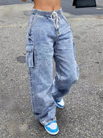 High-Waisted Drawstring Cargo Jeans