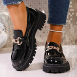 Chain Decor Round Toe Loafers