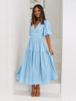 Surplice Half Puff Sleeve Midi Dress