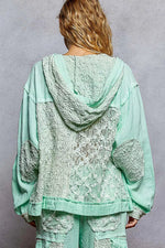 POL Exposed Seam Button Down Hooded Jacket with Lace Detail