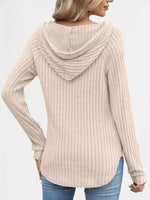 Full Size Ribbed Knit Button Detail Hooded Top Plus Size