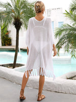 Angel Wings Fringe Trim Dolman Sleeve Openwork Cover-Up - Ladyez