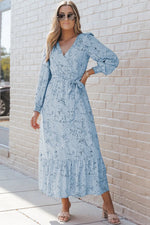 Printed Tie Front Ruffle Hem Dress - Ladyez