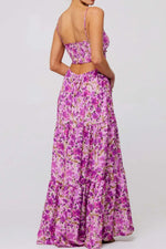 Floral Print Tie Front Tiered Maxi Dress - Ladyez