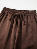 Braided V Neck Long Sleeve Loose Top and Drawstring High Waist Pants 2pcs Outfit
