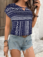 Geometric Print Short Sleeve Blouse
