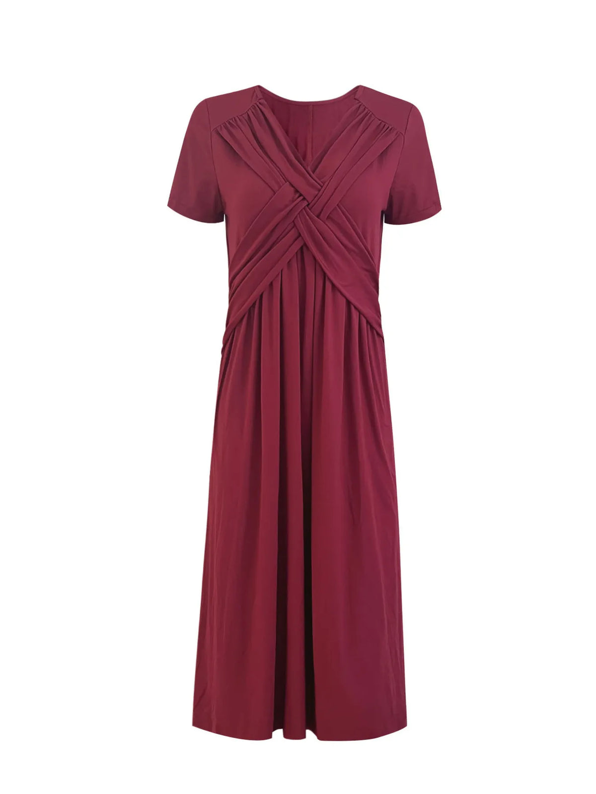 V-Neck Short Sleeve Midi Dress
