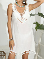 Tassel Scoop Neck Wide Strap Cover-Up - Ladyez