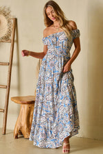 Printed Off-Shouder Short Sleeve Dress - Ladyez