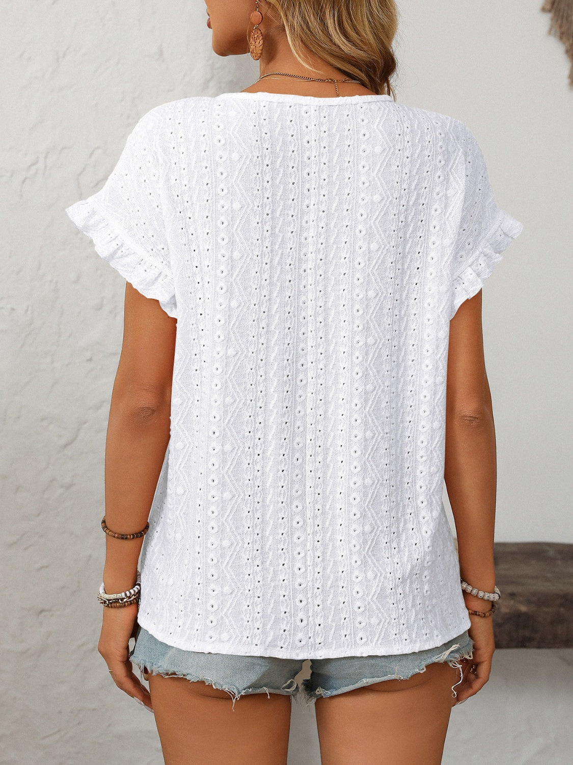 Mandy Eyelet Round Neck Short Sleeve Top - Ladyez
