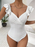 Eyelet Lace Ruffled Corset Bodysuit - Ladyez