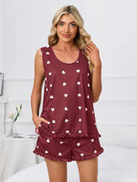 Heart Scoop Neck Tank and Shorts Lounge Set - Ladyez