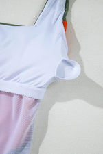 Color Block Padded Square Neck One Piece Swimsuit - Ladyez